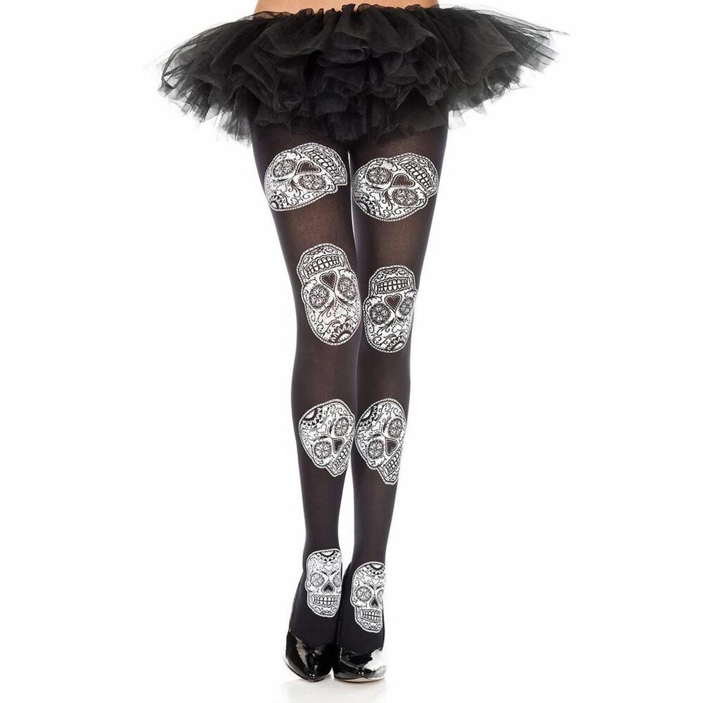 MUSIC LEGS NEW Gothic Sugar Skull‎ Print Tights